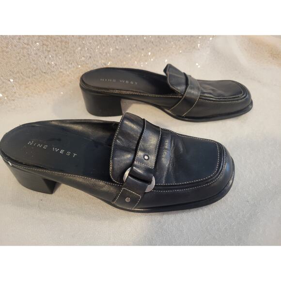 Vintage Y2K 90s Women 9 Nine West Black Leather Silver Buckle Old‎ Money Preppy - Picture 1 of 8